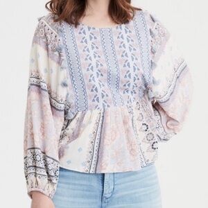 🌸AMERICAN EAGLE OUTFITTERS Boho Floral Long Sleeve Top with Tassles